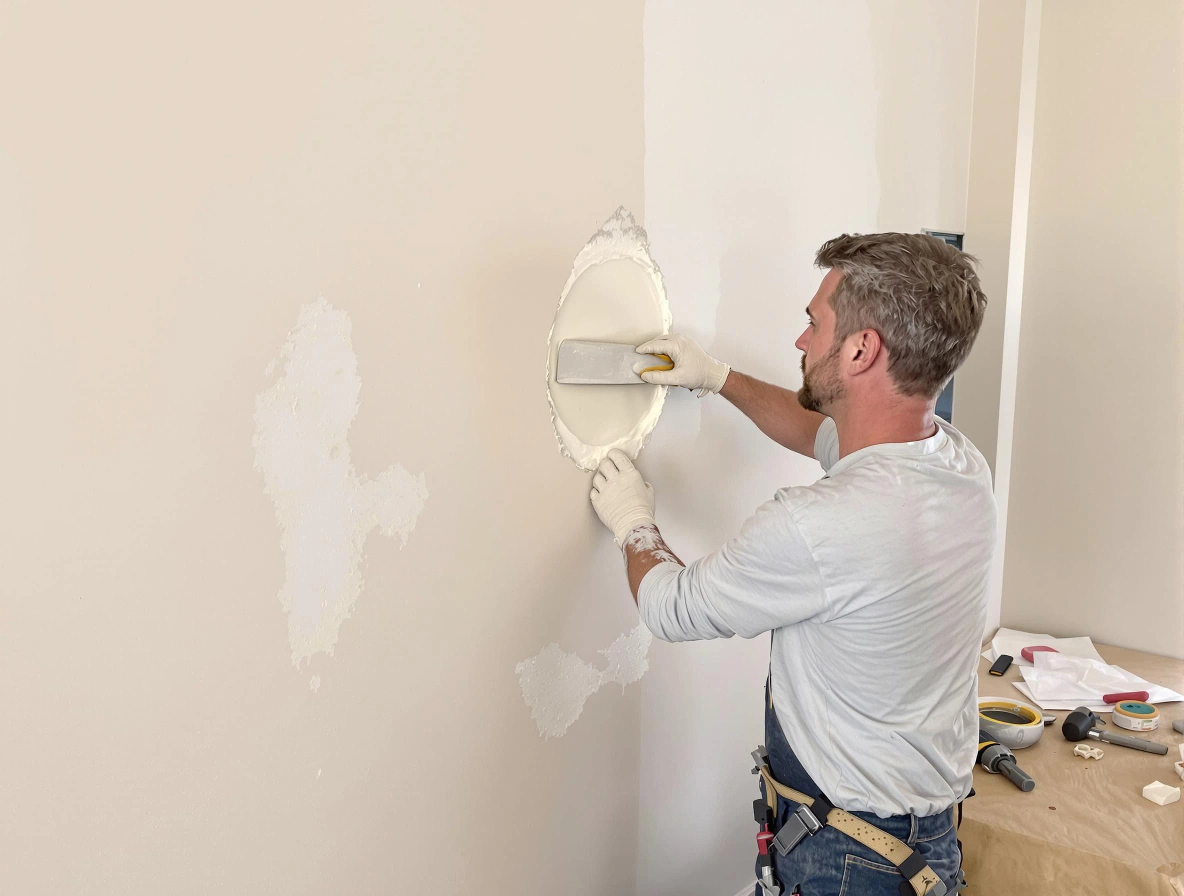 Cleveland Heights House Painters technician patching a drywall hole in Cleveland Heights, OH