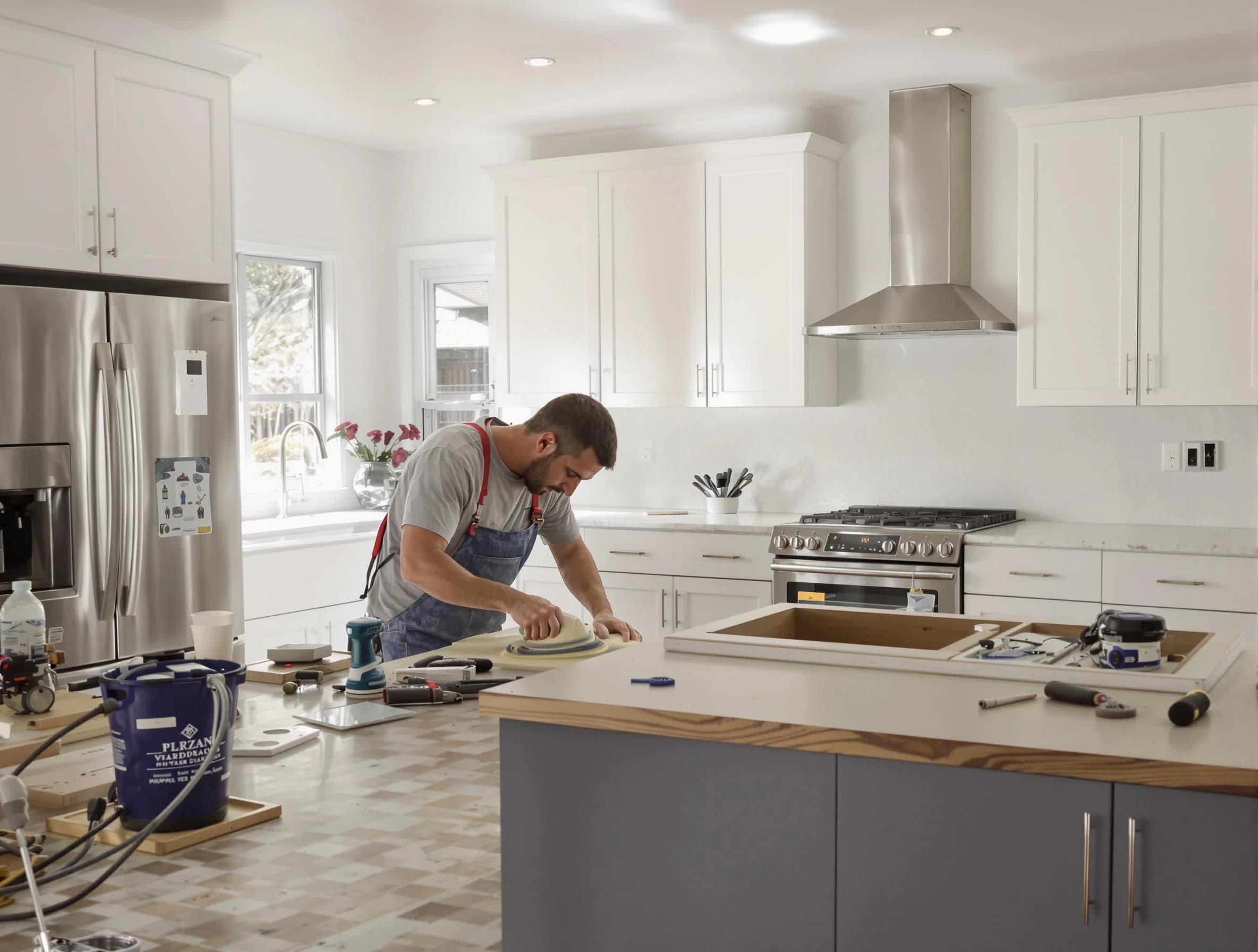 Cleveland Heights House Painters refinishing kitchen cabinets in Cleveland Heights, OH