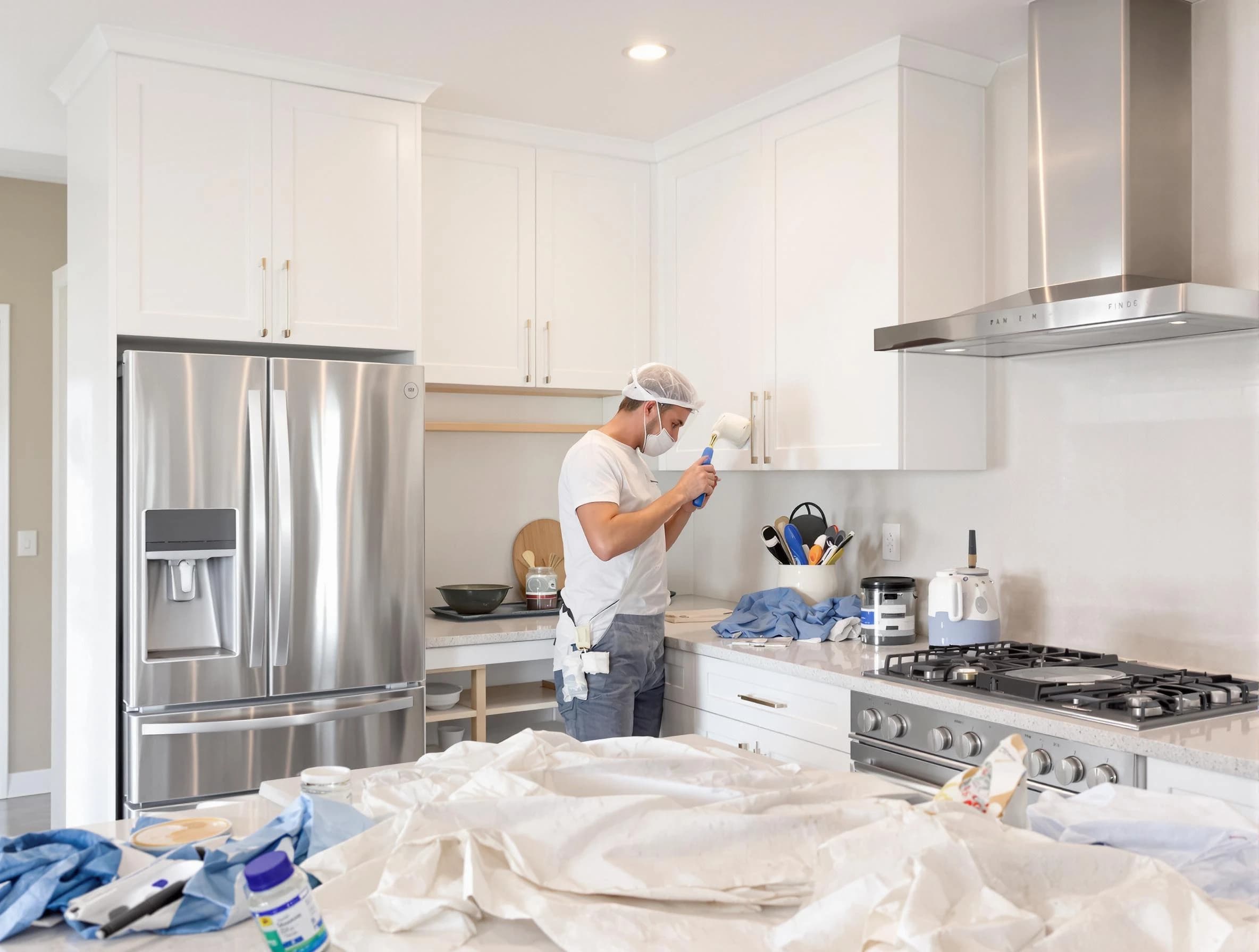 Cleveland Heights House Painters painter applying a fresh coat in a kitchen located in Cleveland Heights, OH
