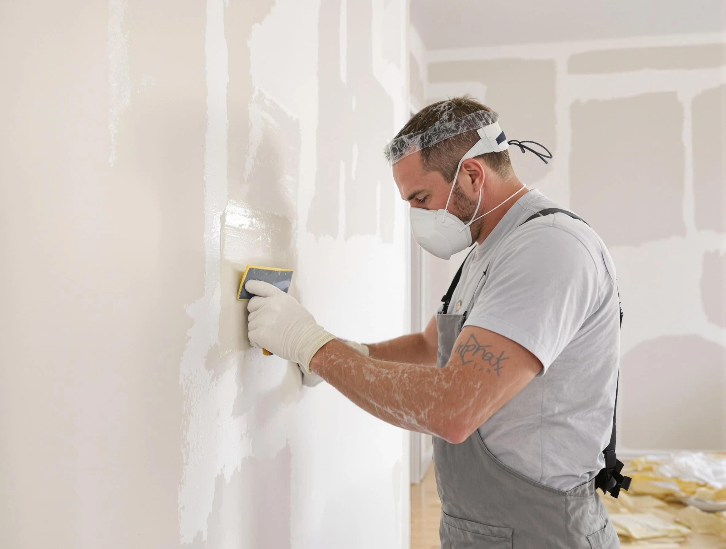 Cleveland Heights House Painters technician applying mud to drywall seams in Cleveland Heights, OH