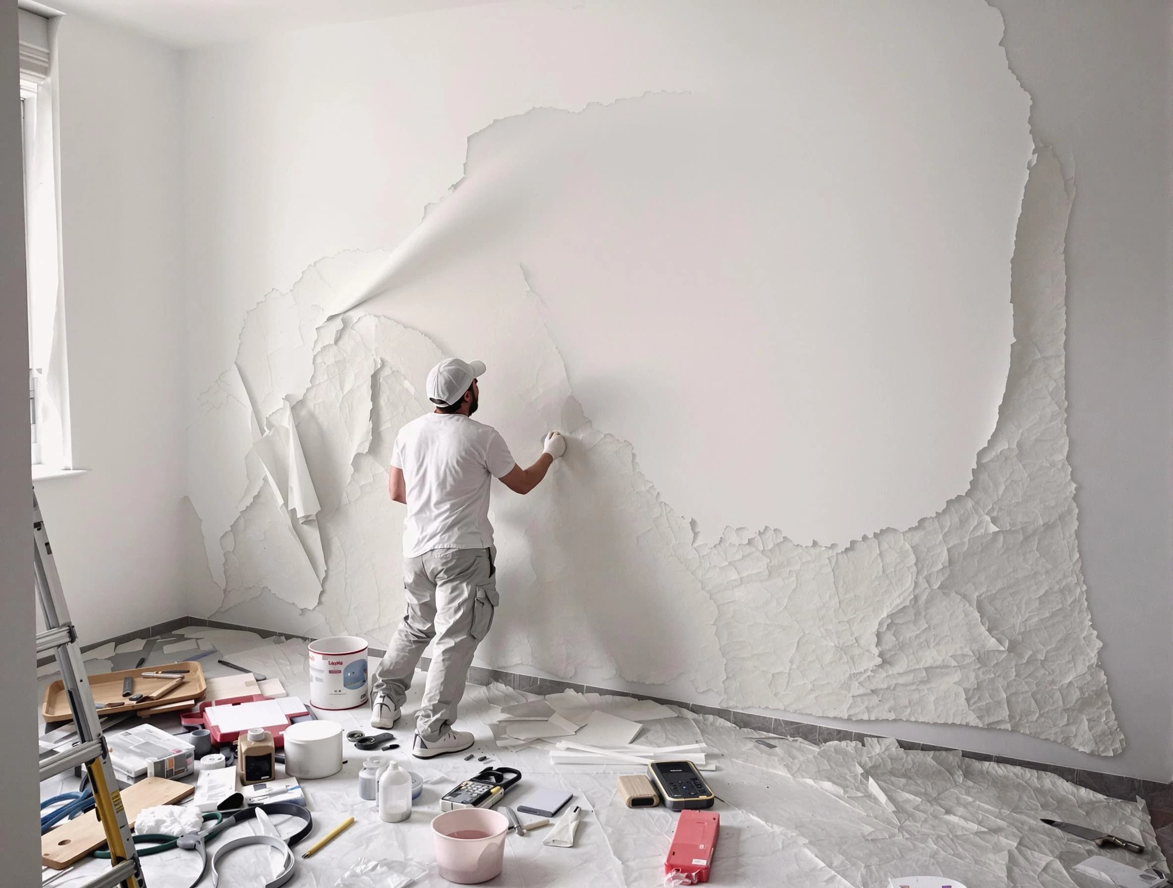 Removing old wallpaper to reveal clean walls by Cleveland Heights House Painters in Cleveland Heights