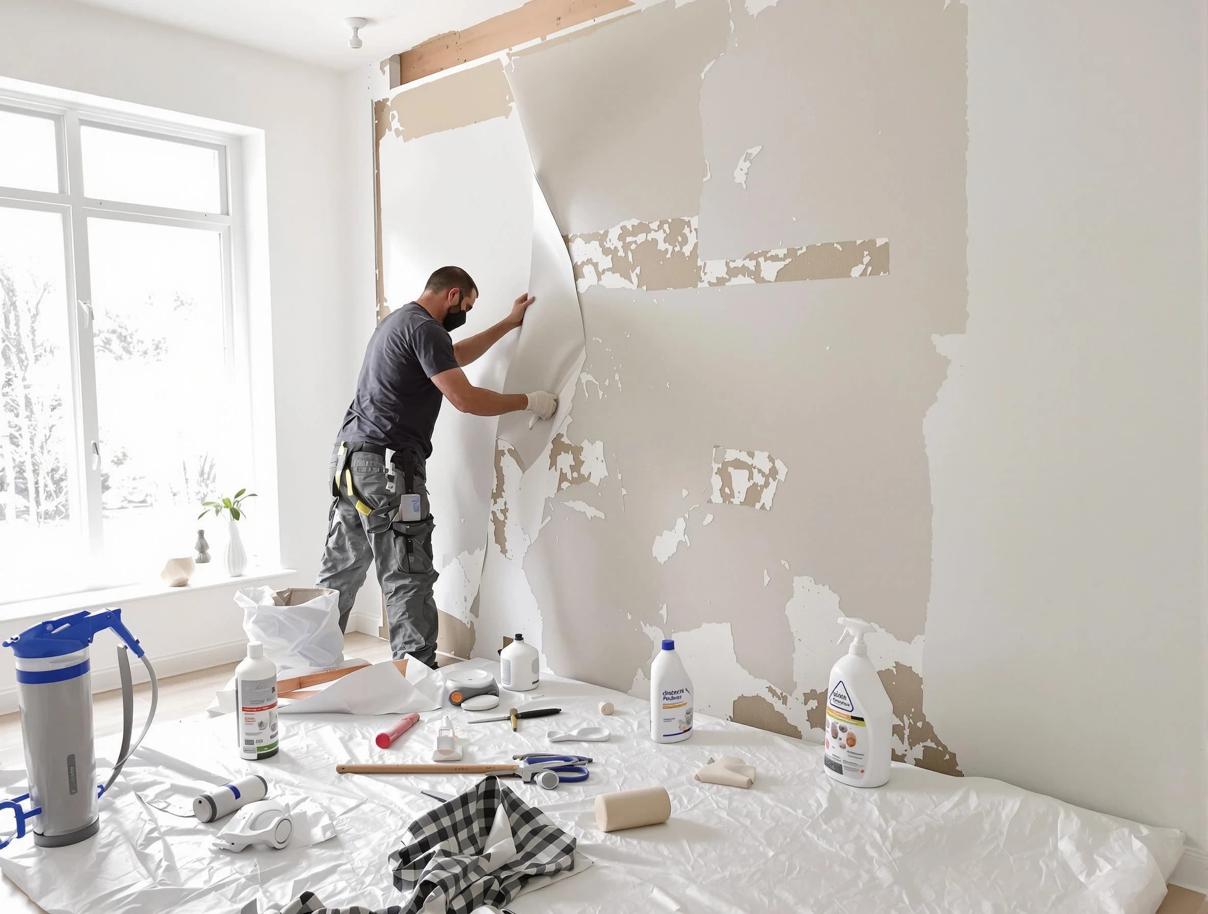 Cleveland Heights House Painters technician removing wallpaper in Cleveland Heights, OH